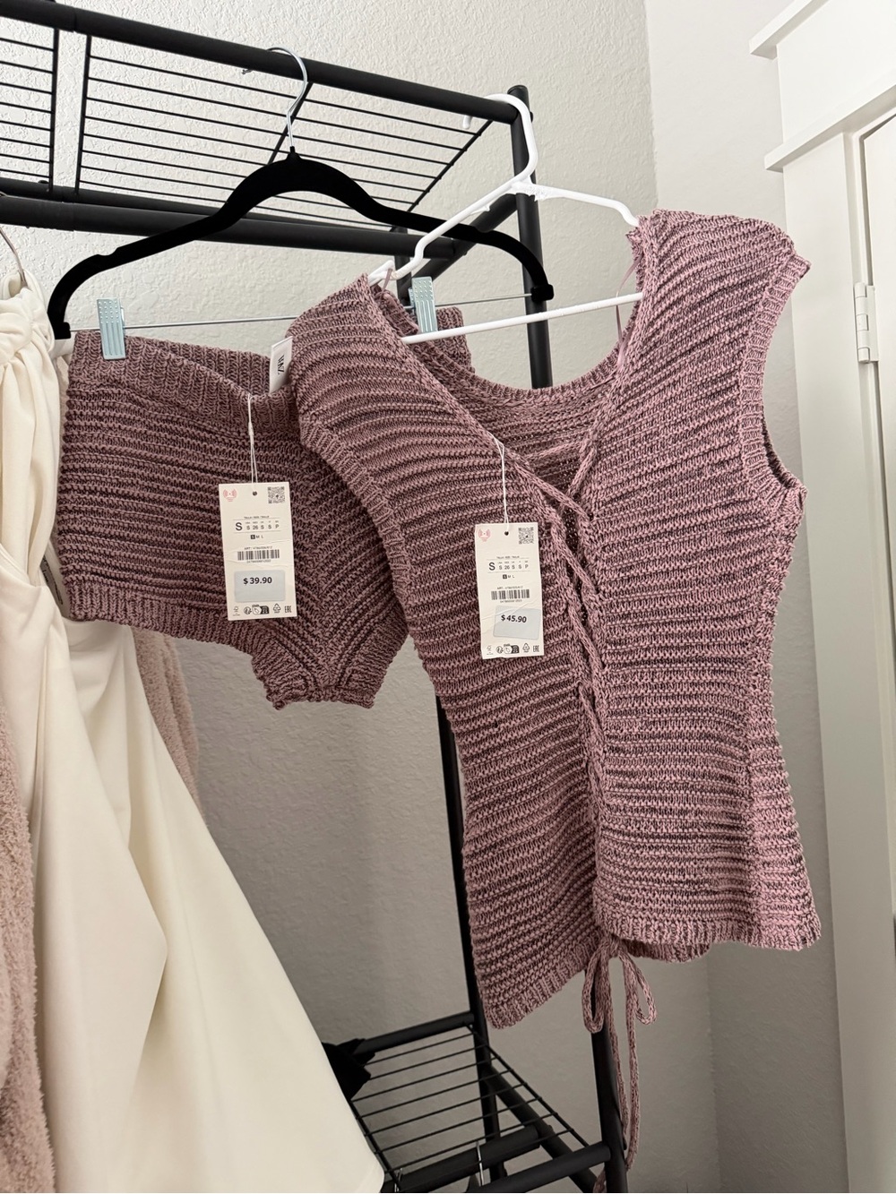 Zara Mauve Knit Lace-Up Tank & Shorts Set